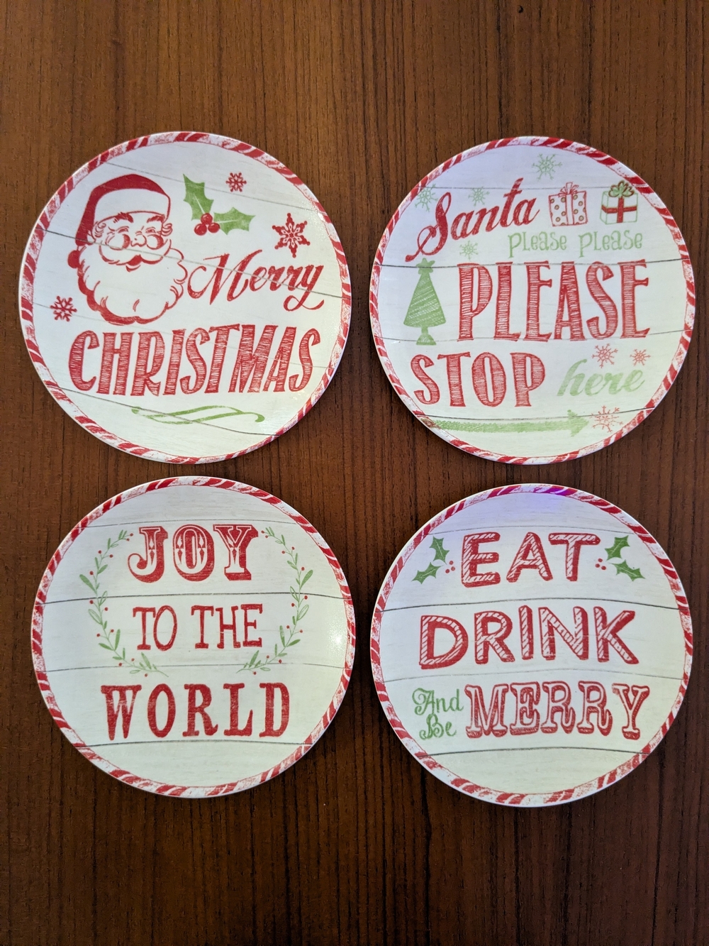 Holiday Decorative Plates - Red and Green Merry Christmas Set Of 4